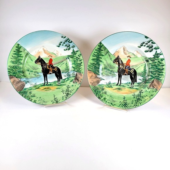 Royal Staffordshire Other - Canadian Mountie Vtg Royal Staffordshire Plates Set of 2 Clarice Cliff 10.5"